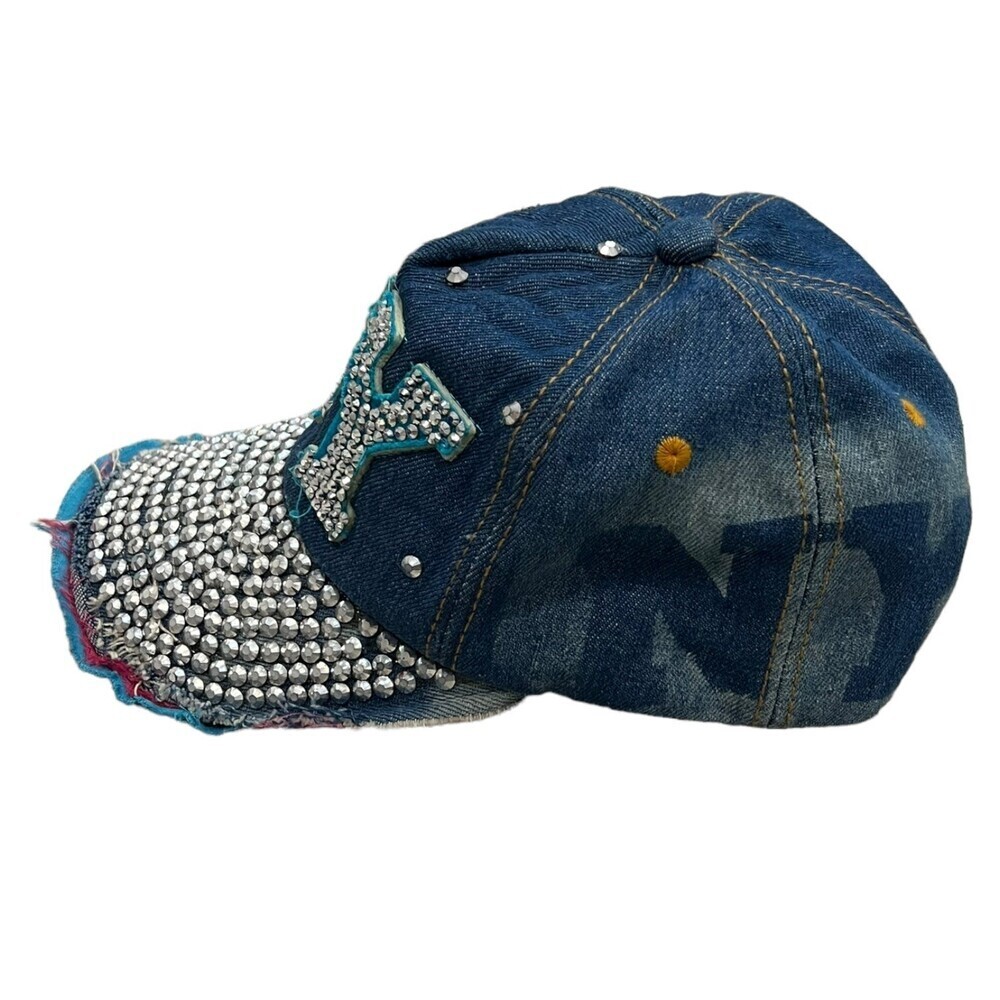 NY Denim Raw Hem Jeweled Hat - Picture 2 of 6
